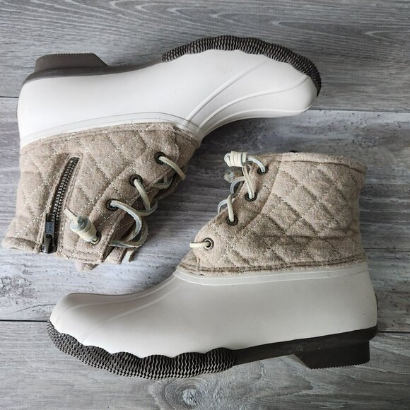 Sperry Womens 8.5M WOOL Duck Boots Beige Cream Quilted Upper Rubber Sole - Picture 10 of 14